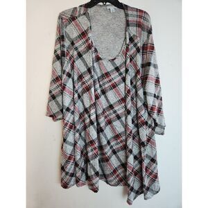 Catherine's Grey Black & Red Plaid Cami/Cardigan 1 Piece Sweater Set size 2X
